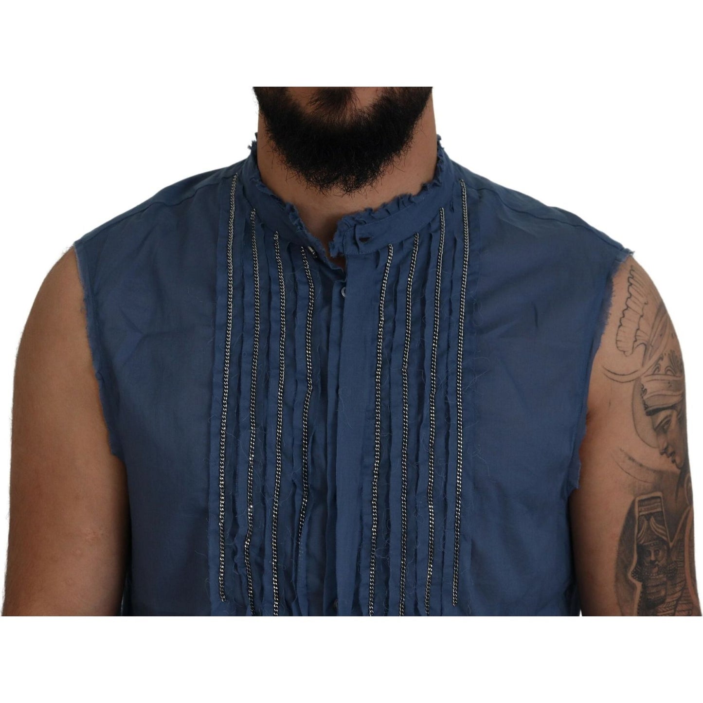 Dsquared² Blue Cotton Chain Embellishment Sleeveless Shirt Dsquared²