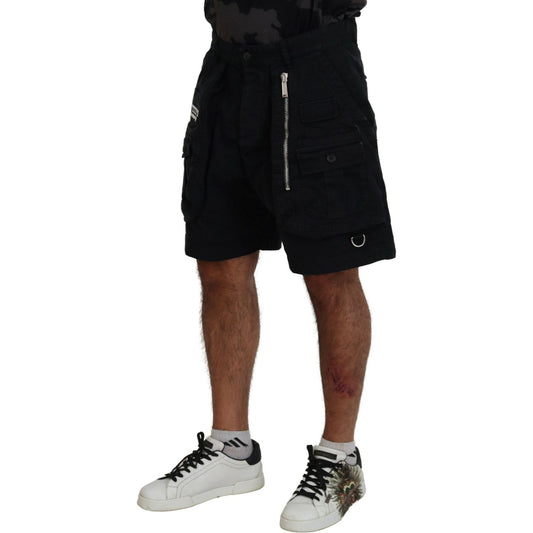 Black Cotton Cargo Boxer Above Knee Shorts