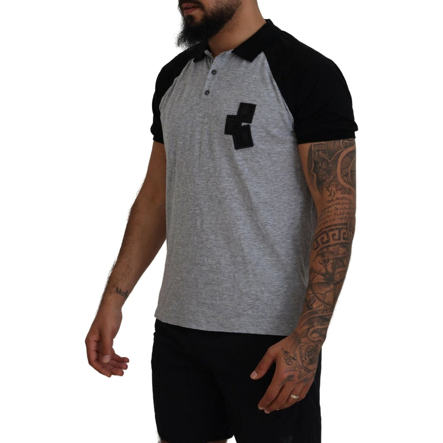 Dsquared² Gray Black Cotton Short Sleeves Collared T-shirt Dsquared²