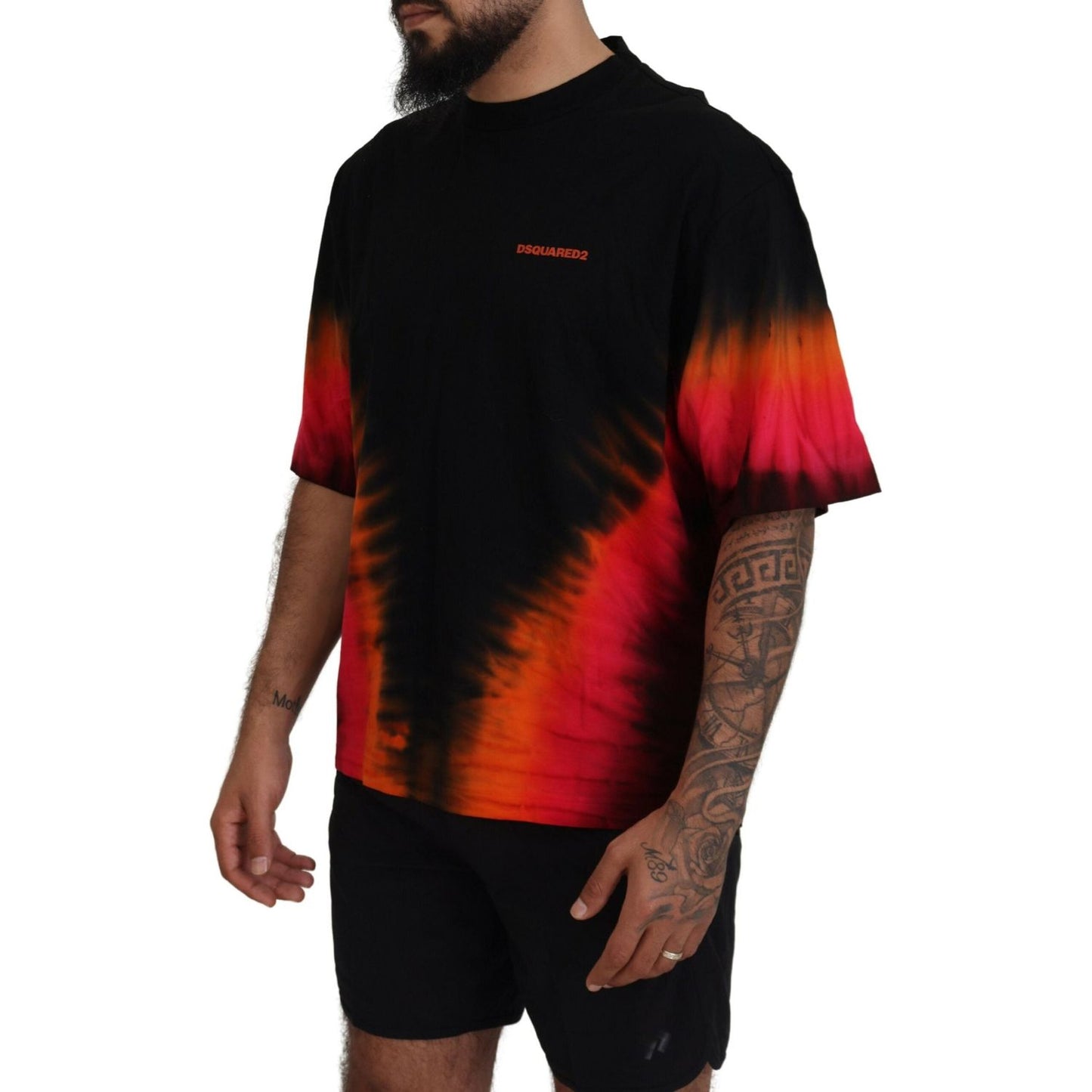 Dsquared² Black Orange Cotton Short Sleeves Crewneck T-shirt Dsquared²