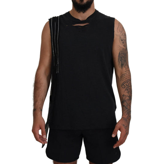 Black Chain Embellished Sleeveless Men Tank T-shirt