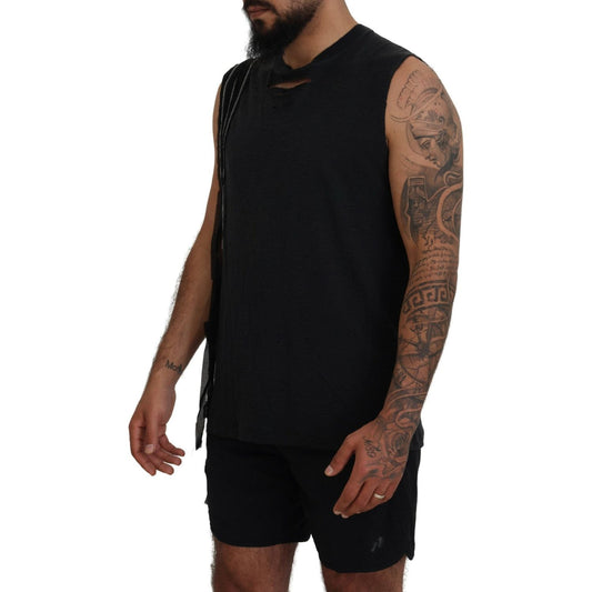 Black Chain Embellished Sleeveless Men Tank T-shirt