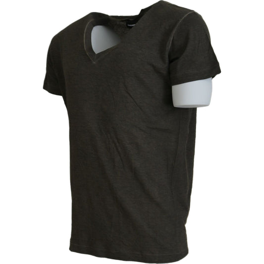 Dsquared² Gray Cotton Linen Short Sleeves V-neck T-shirt Dsquared²