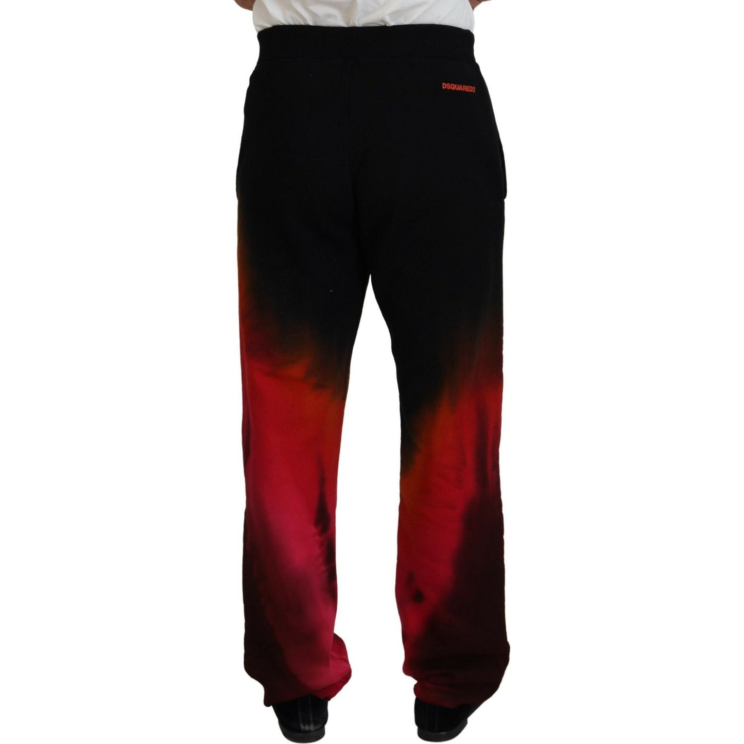 Dsquared² Black Red Cotton Logo Print Casual Pants Dsquared²