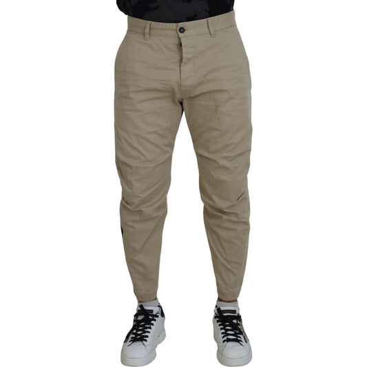 Beige Cotton Printed Leg Men Casual Pants