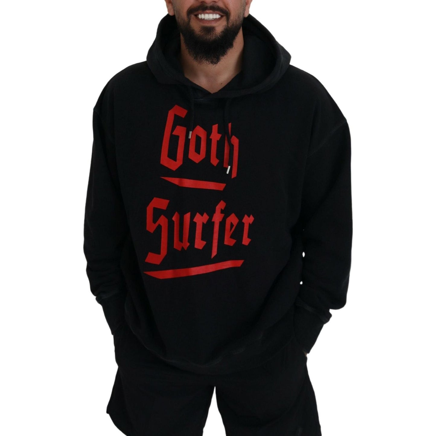 Dsquared² Black Cotton Hooded Printed Men Pullover Sweater Dsquared²