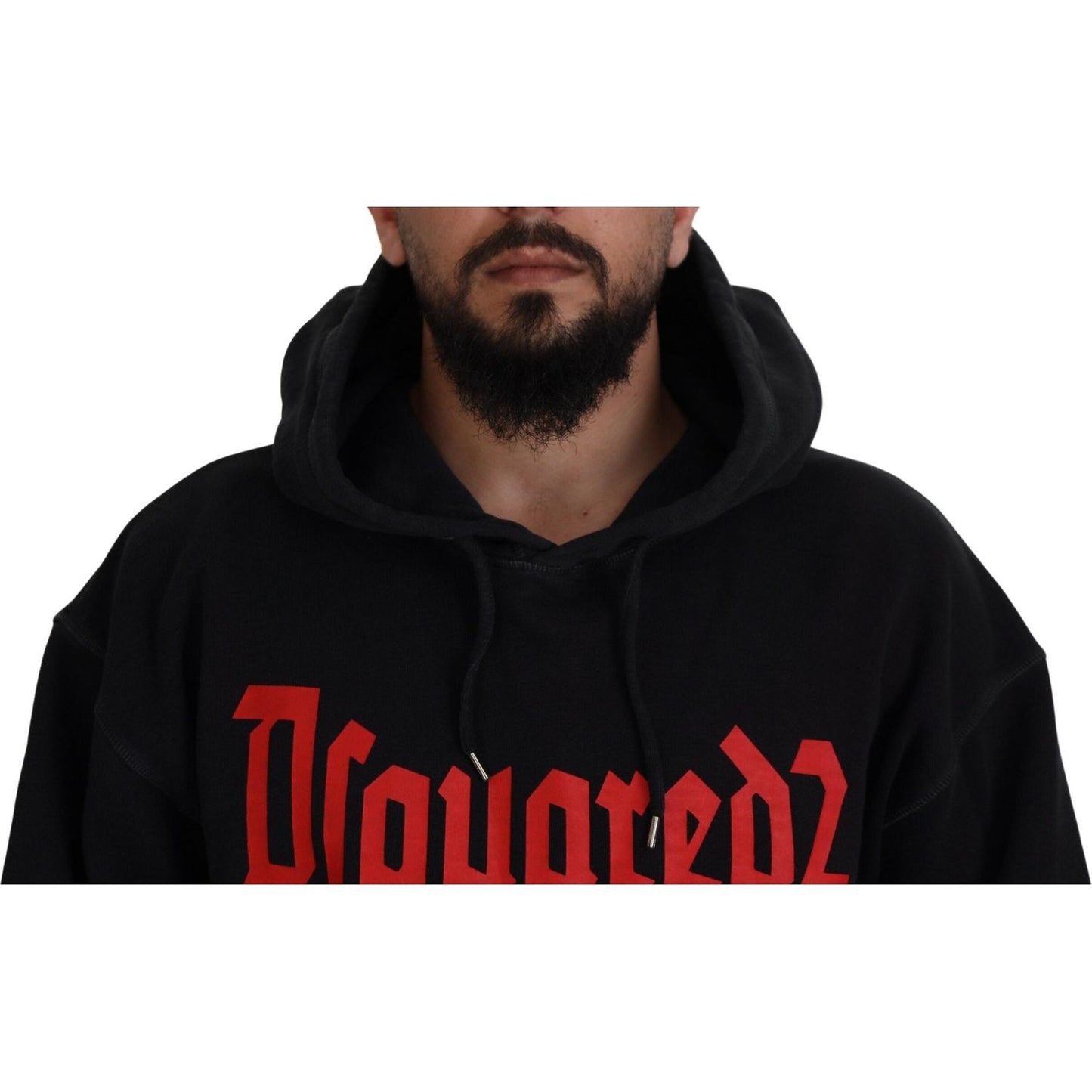 Dsquared² Black Cotton Hooded Printed Men Pullover Sweater Dsquared²