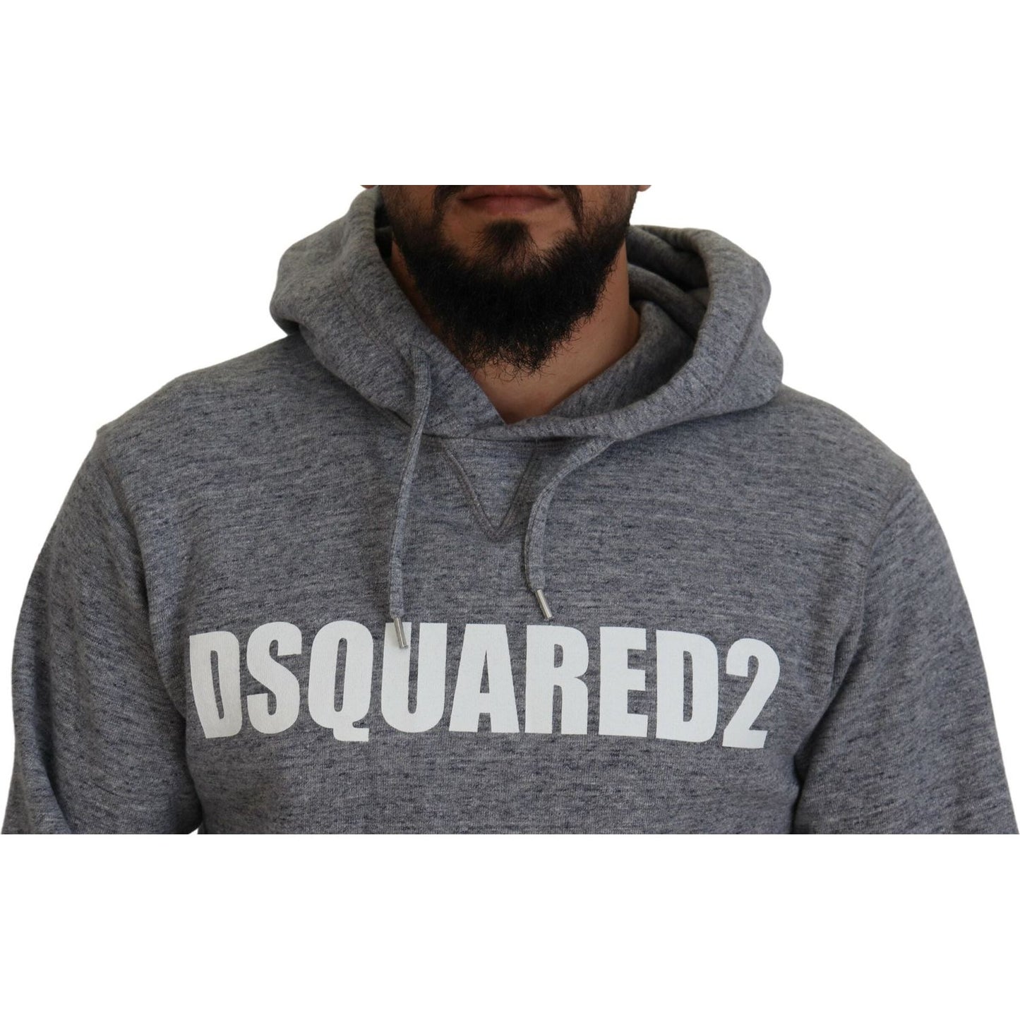 Dsquared² Gray Cotton Hooded Logo Print Men Pullover Sweater Dsquared²