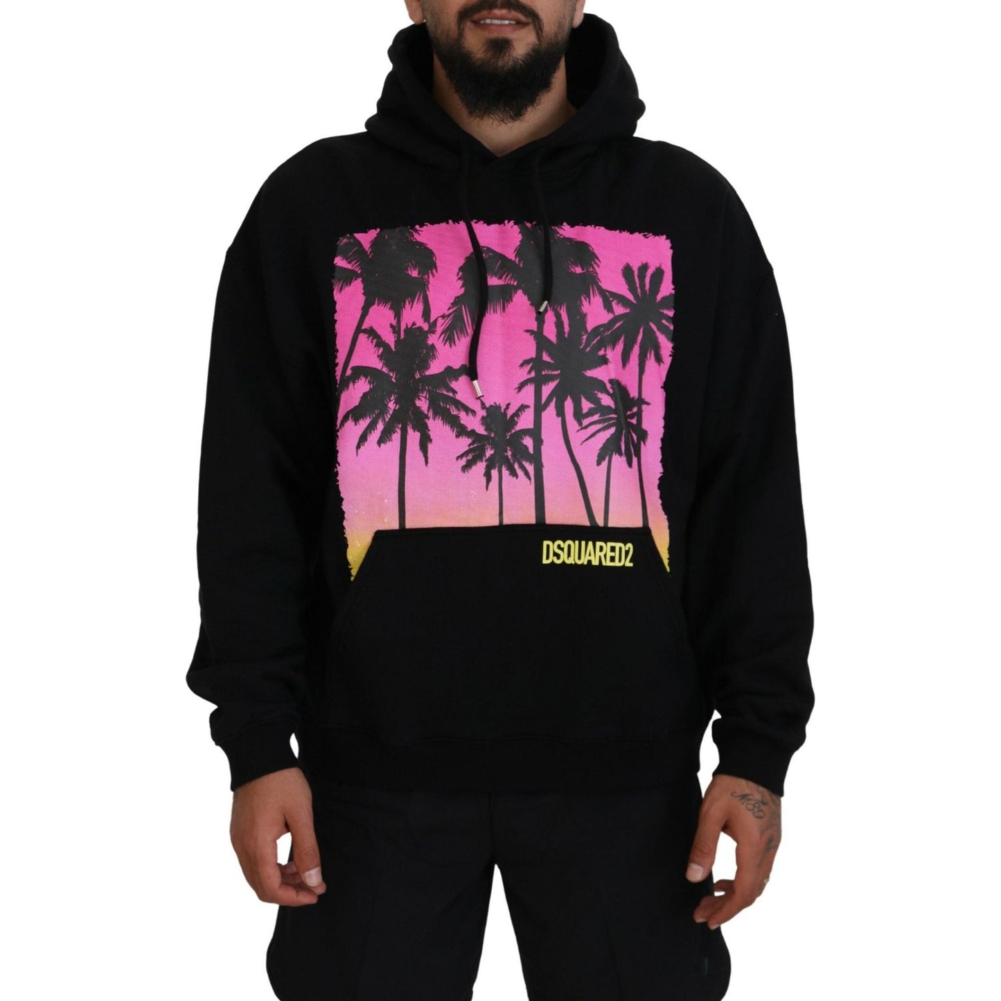 Dsquared² Black Cotton Hooded Printed Men Pullover Sweater Dsquared²