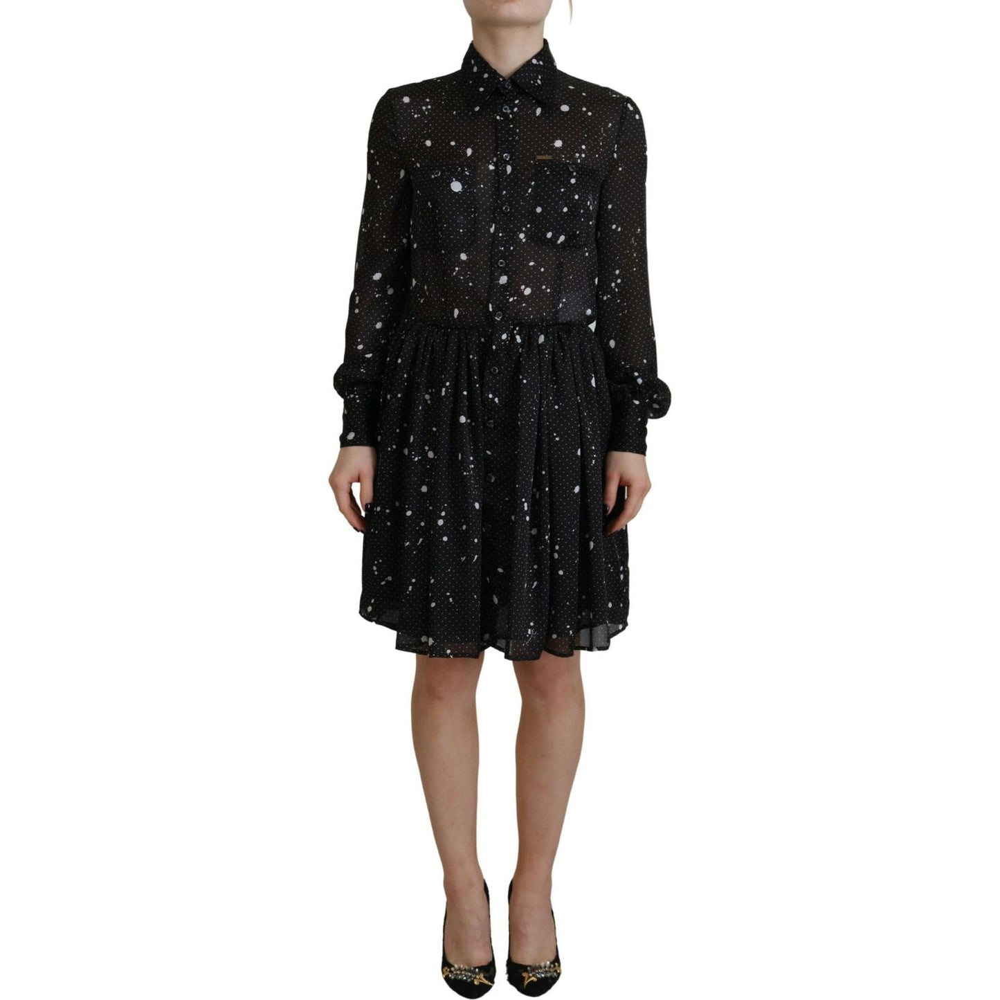 Dsquared² Black Polka Dot Long Sleeves Button Down Dress Dsquared²