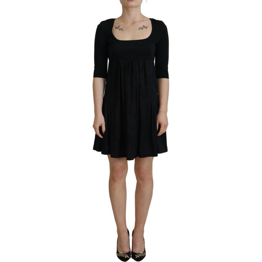 Black Acetate Short Sleeves A-line Sheath Dress