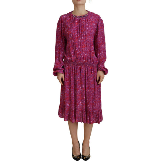 Dsquared² Fuchsia Stars Embellished Long Sleeves Dress Dsquared²