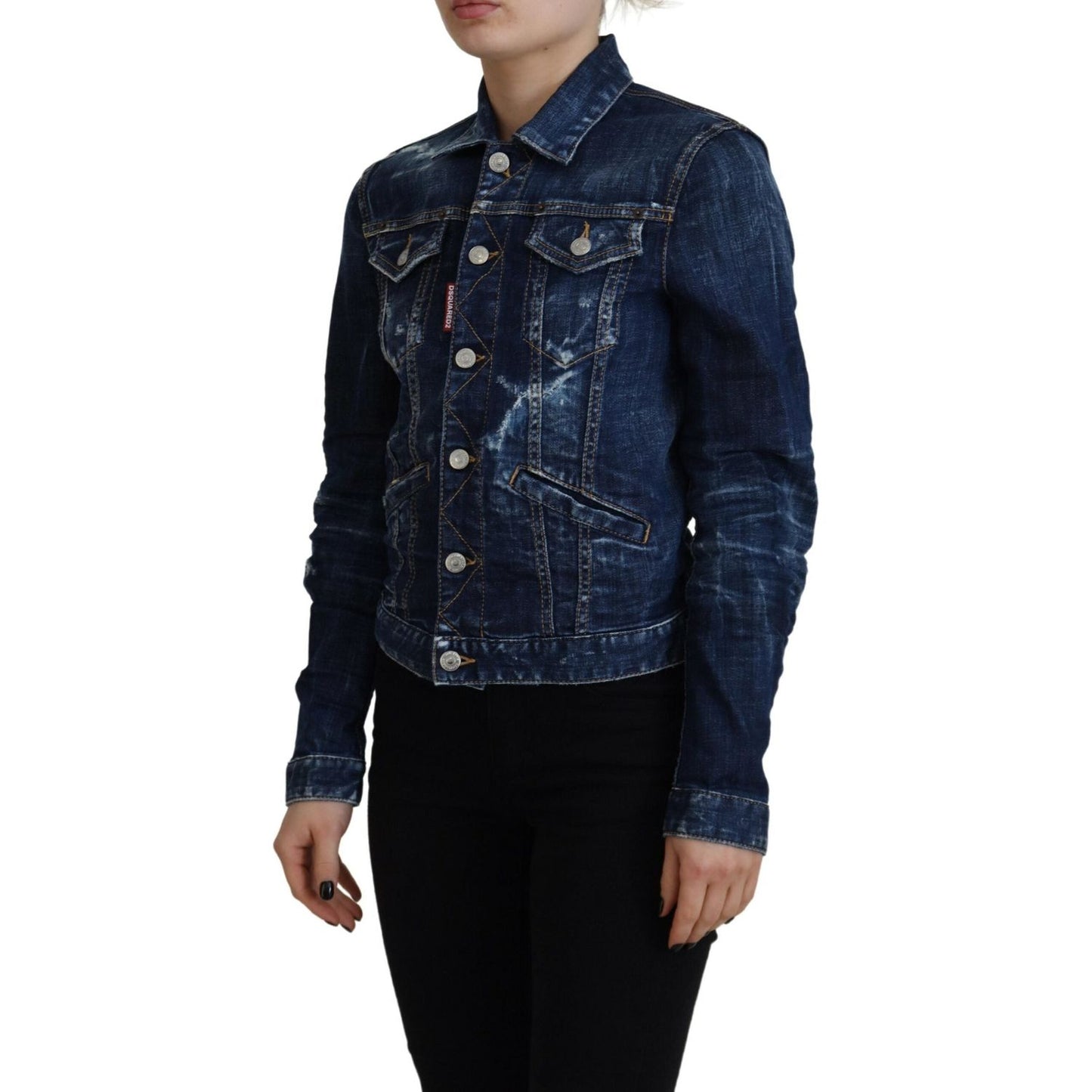 Dsquared² Blue Icon Printed Distressed Denim Jacket Dsquared²