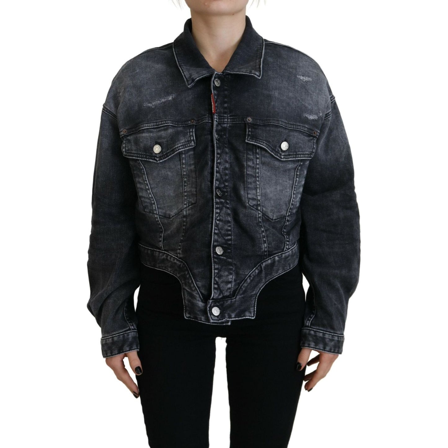 Dsquared² Gray Washed Cotton Cropped Denim Jacket Dsquared²