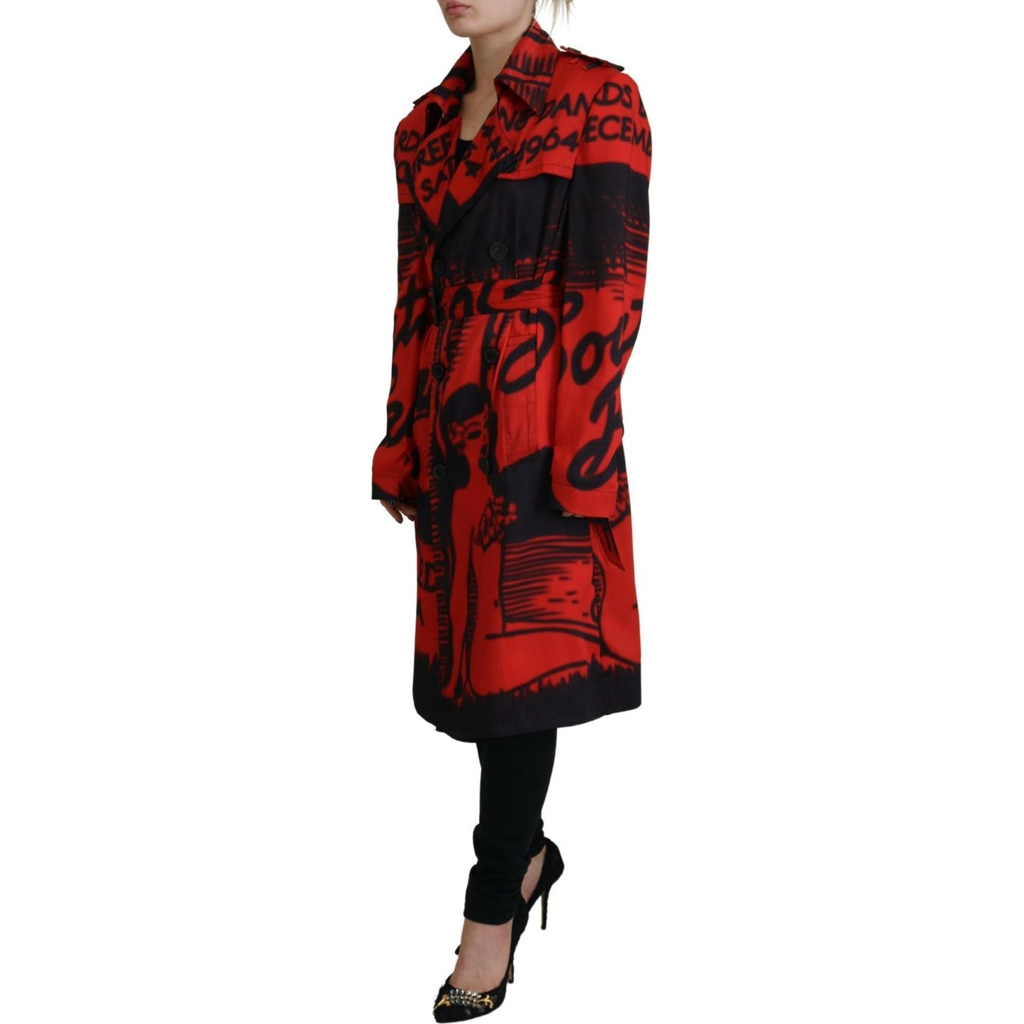 Dsquared² Red Printed Button Collared Desigual Coat Jacket Dsquared²