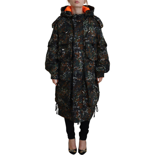 Green Hooded Goth Camouflage Print Parka Coat Jacket