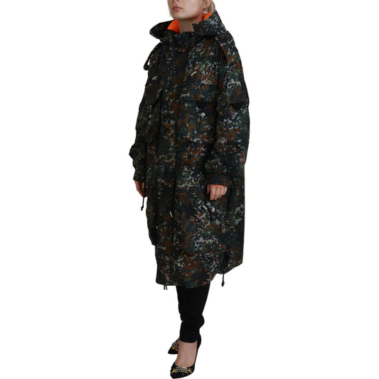 Green Hooded Goth Camouflage Print Parka Coat Jacket