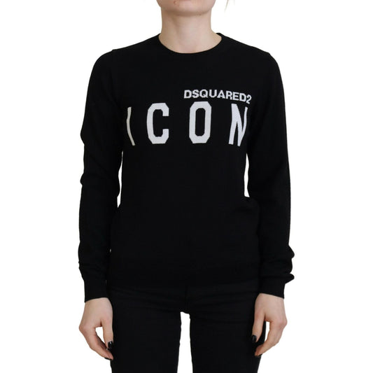 Dsquared² Black Virgin Wool Logo Print Long Sleeves Sweater Dsquared²