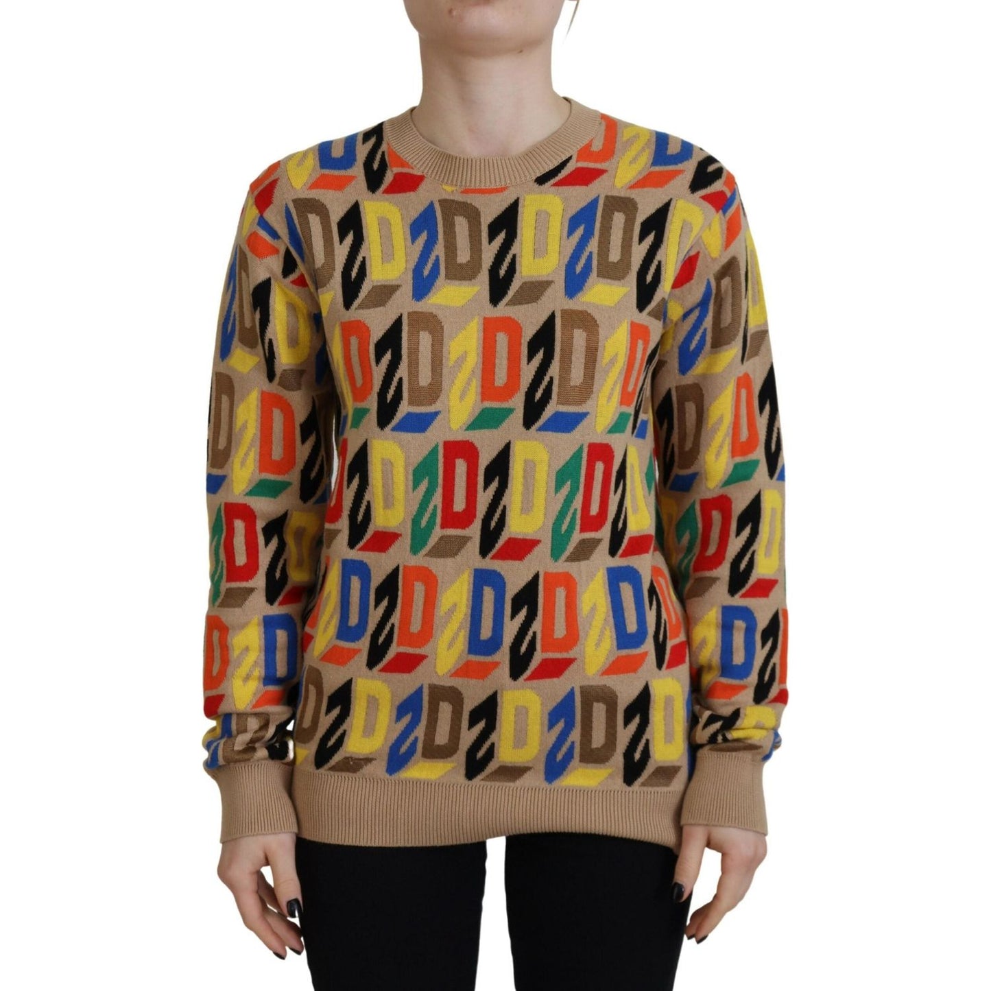 Dsquared² Brown Cotton Long Sleeve Crew Neck Printed Sweater Dsquared²