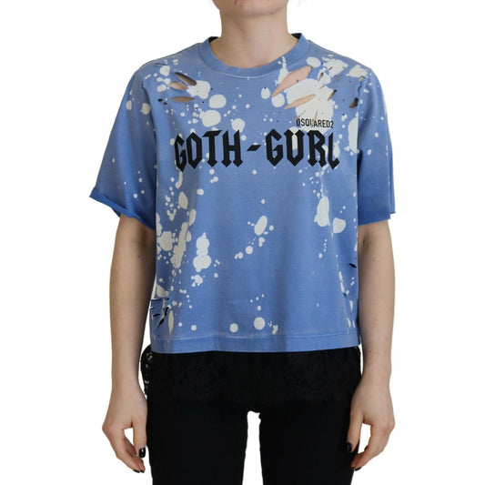 Dsquared² Blue Goth Gurl Print Black Lace Cotton Tee T-shirt Dsquared²