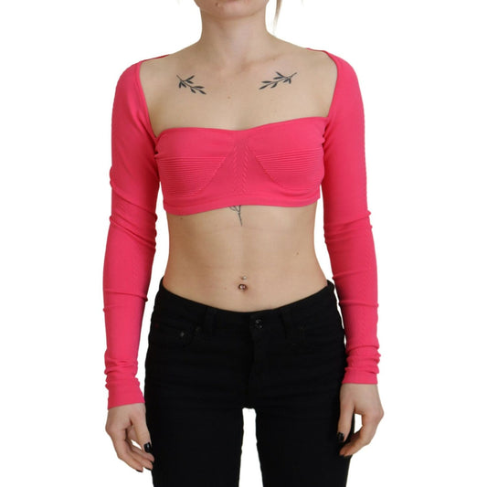 Dsquared² Pink Viscose Knit Square Neck Long Sleeves Top Dsquared²