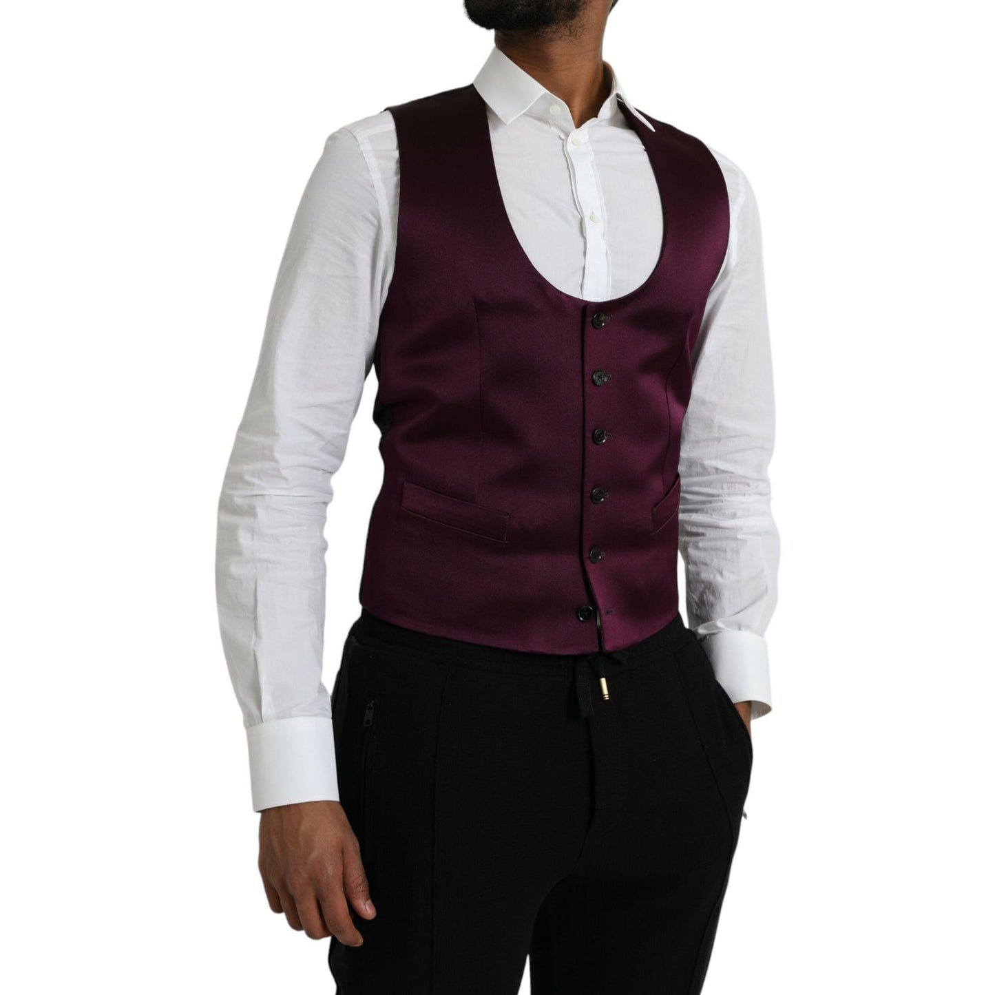 Dolce & Gabbana Maroon Satin Silk Waistcoat Dress Formal Vest Dolce & Gabbana