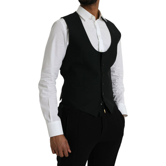 Dolce & Gabbana Black Wool Waistcoat Dress Formal Vest Dolce & Gabbana