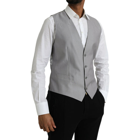 Dolce & Gabbana Light Gray Wool Formal Dress Waistcoat Vest Dolce & Gabbana