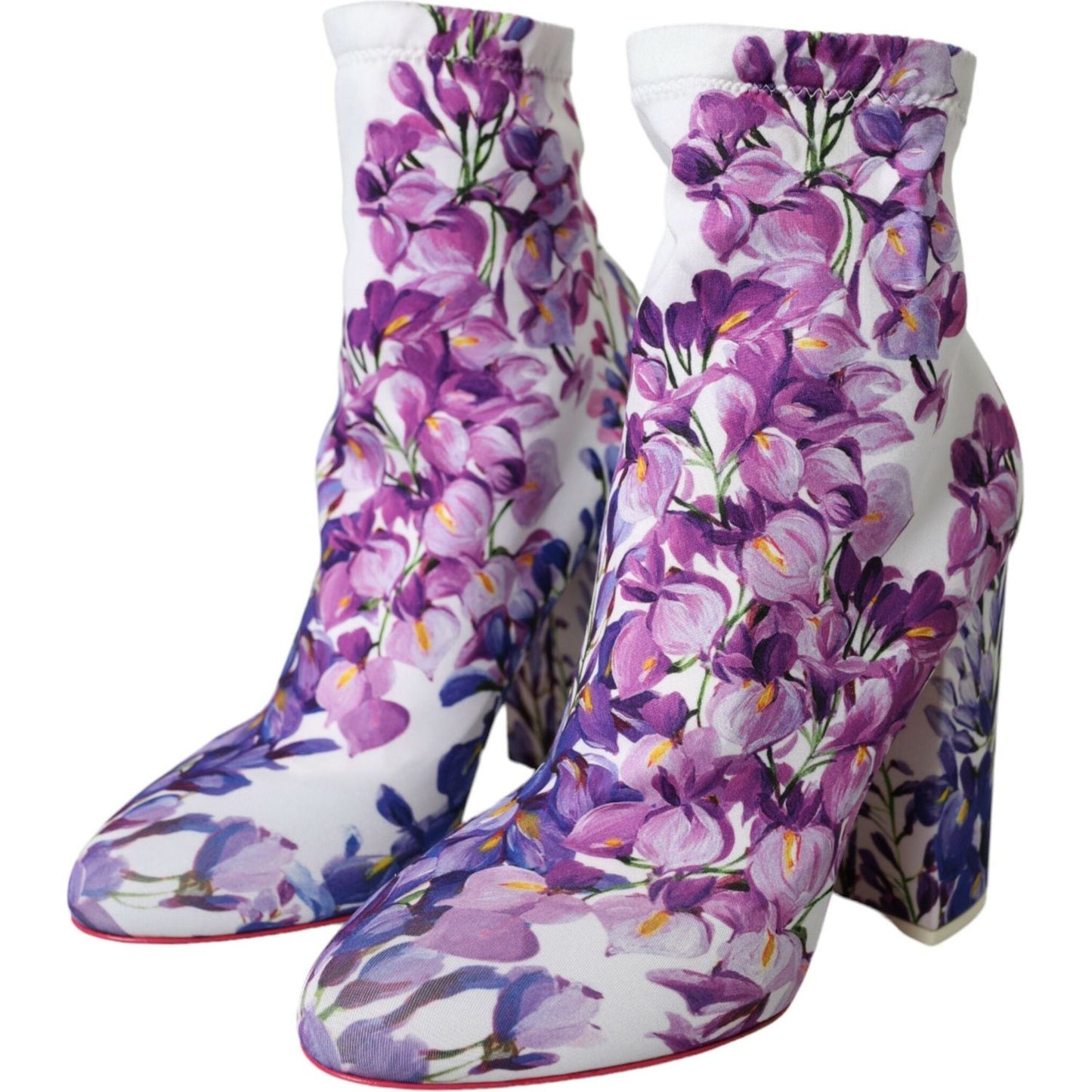 Dolce & Gabbana White Floral Jersey Stretch Boots Shoes Dolce & Gabbana