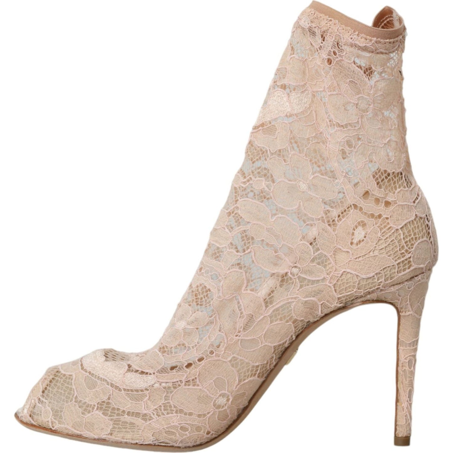 Dolce & Gabbana Beige Stretch Taormina Lace Boots Shoes Dolce & Gabbana