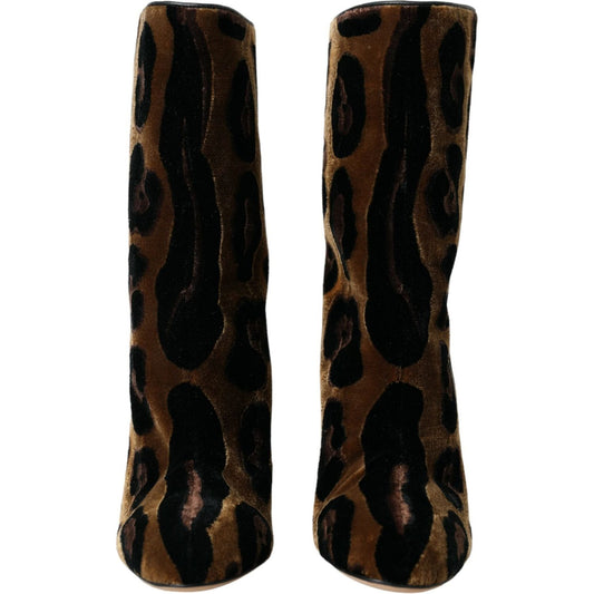 Dolce & Gabbana Brown Giraffe Leather Mid Calf Boots Shoes Dolce & Gabbana