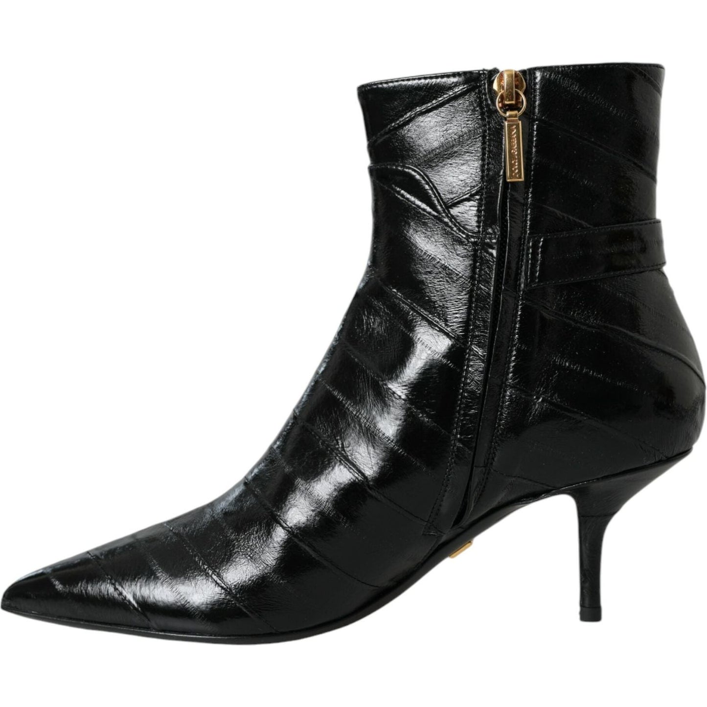 Dolce & Gabbana Black Eel Leather Logo Short Boots Shoes Dolce & Gabbana