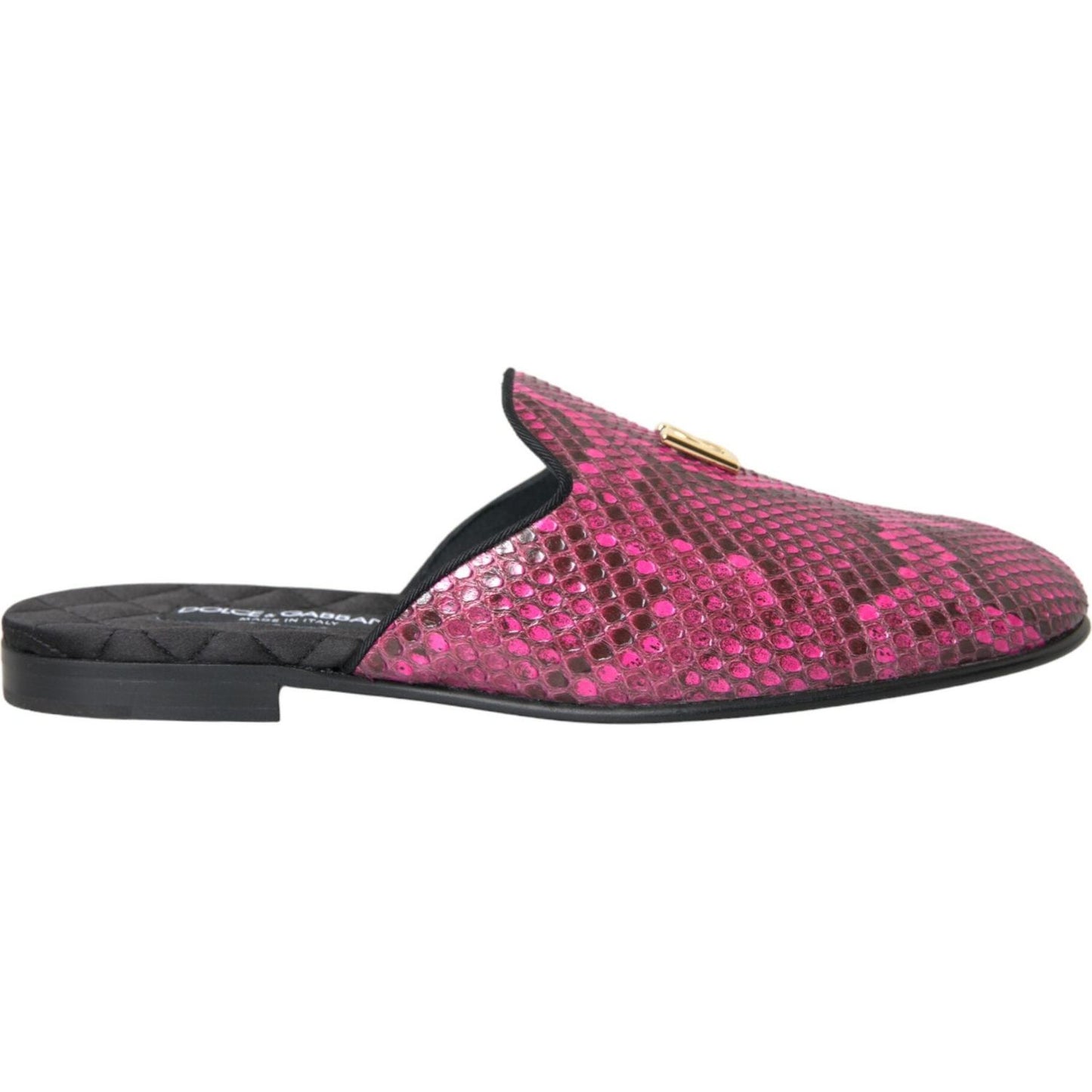 Dolce & Gabbana Fuchsia Python Logo Mule Flat Sandals Shoes Dolce & Gabbana