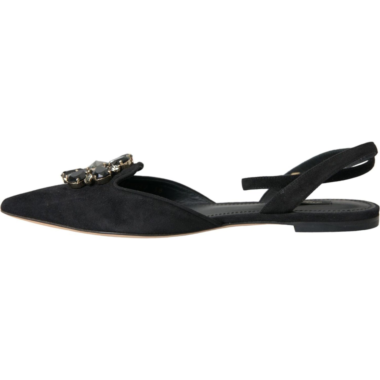 Dolce & Gabbana Black Leather Crystal Slingback Sandals Shoes Dolce & Gabbana