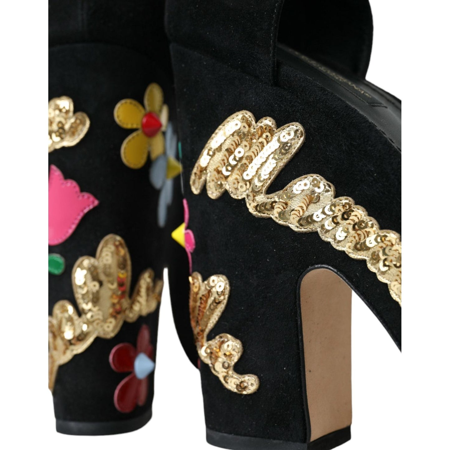 Dolce & Gabbana Black Floral Ankle Strap Heels Sandals Shoes Dolce & Gabbana