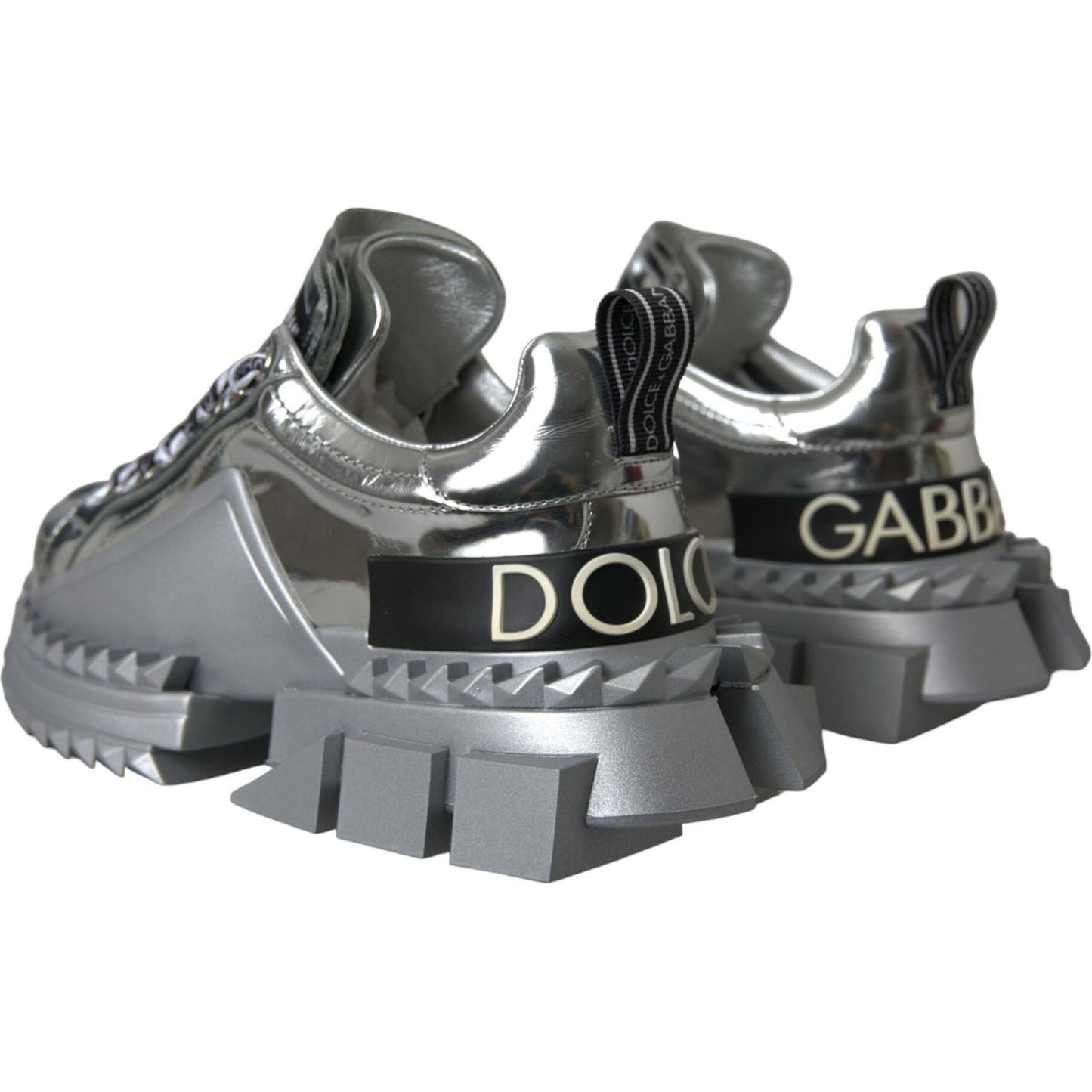 Dolce & Gabbana Silver Leather Super Queen Sneakers Shoes Dolce & Gabbana