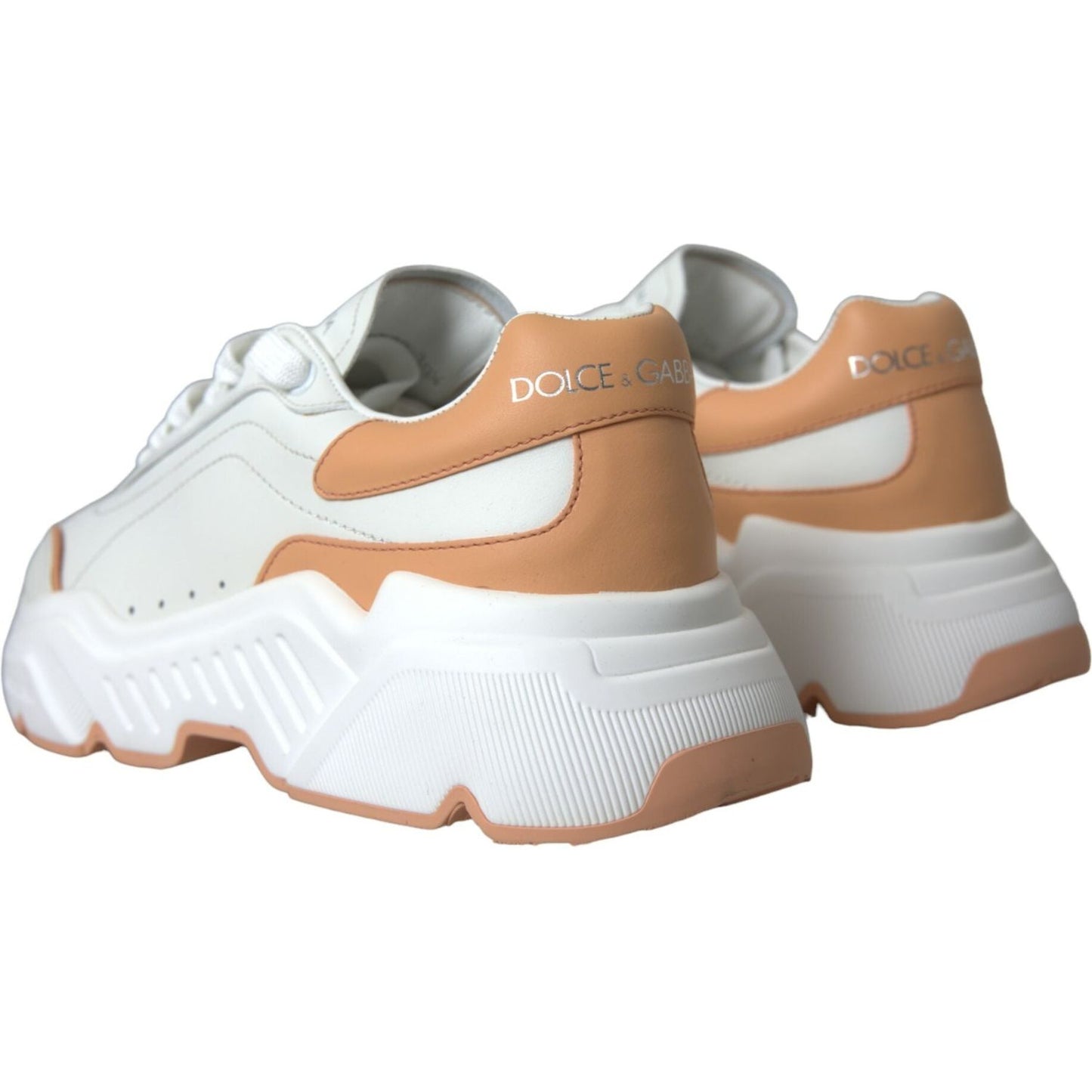 Dolce & Gabbana White Peach DAYMASTER Leather Sneakers Shoes Dolce & Gabbana