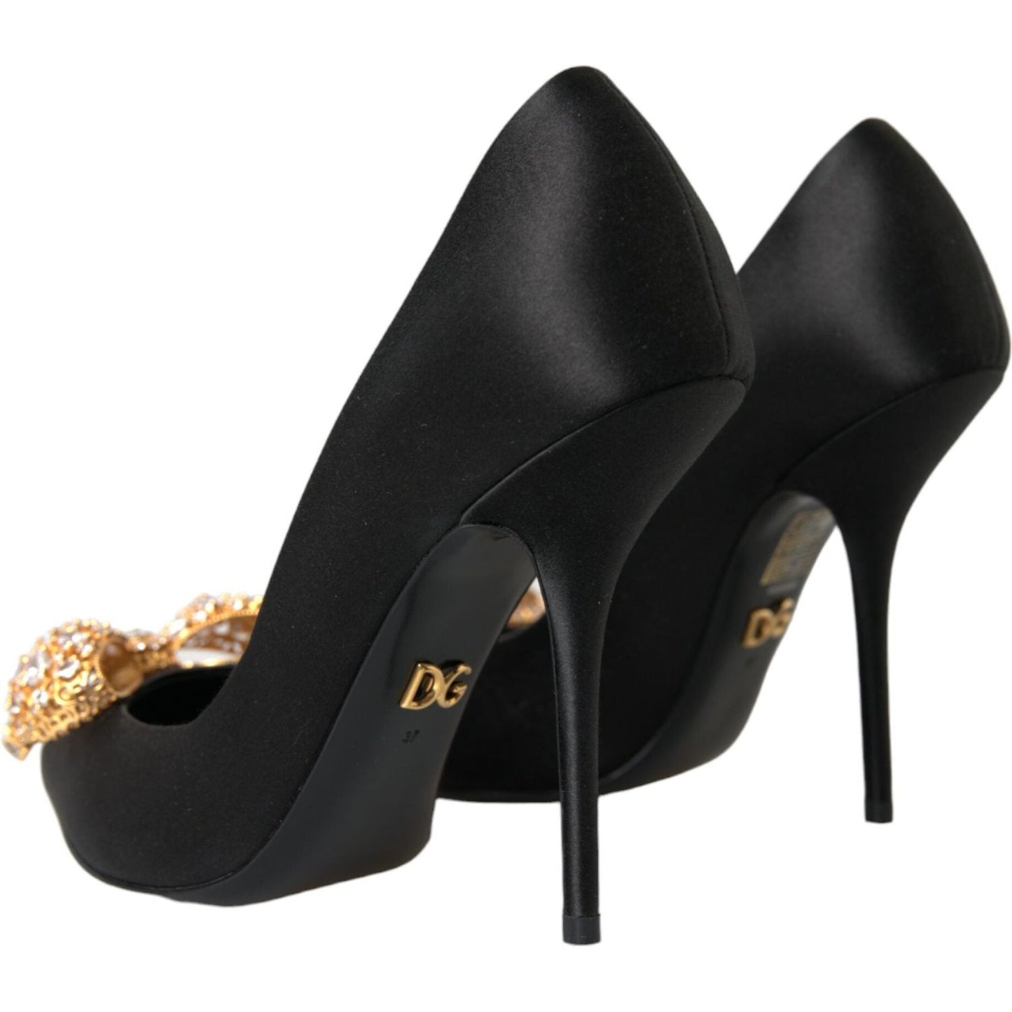 Dolce & Gabbana Black Satin Bow Crystal Heels Pumps Shoes Dolce & Gabbana