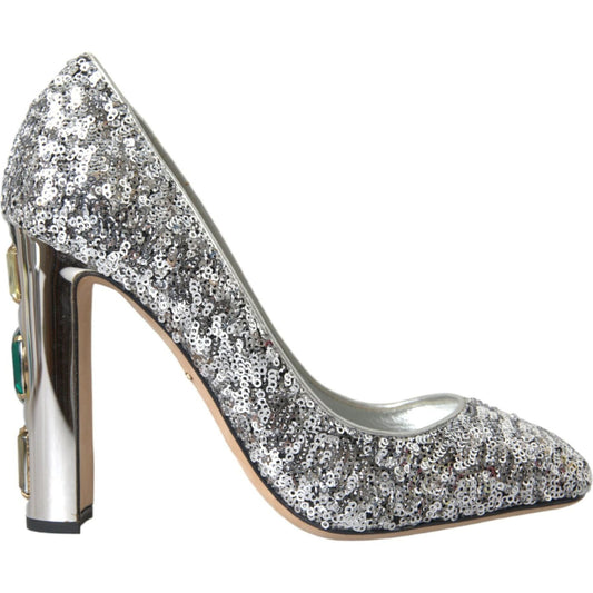 Dolce & Gabbana Silver Sequin Embellished Heels Pumps Shoes Dolce & Gabbana