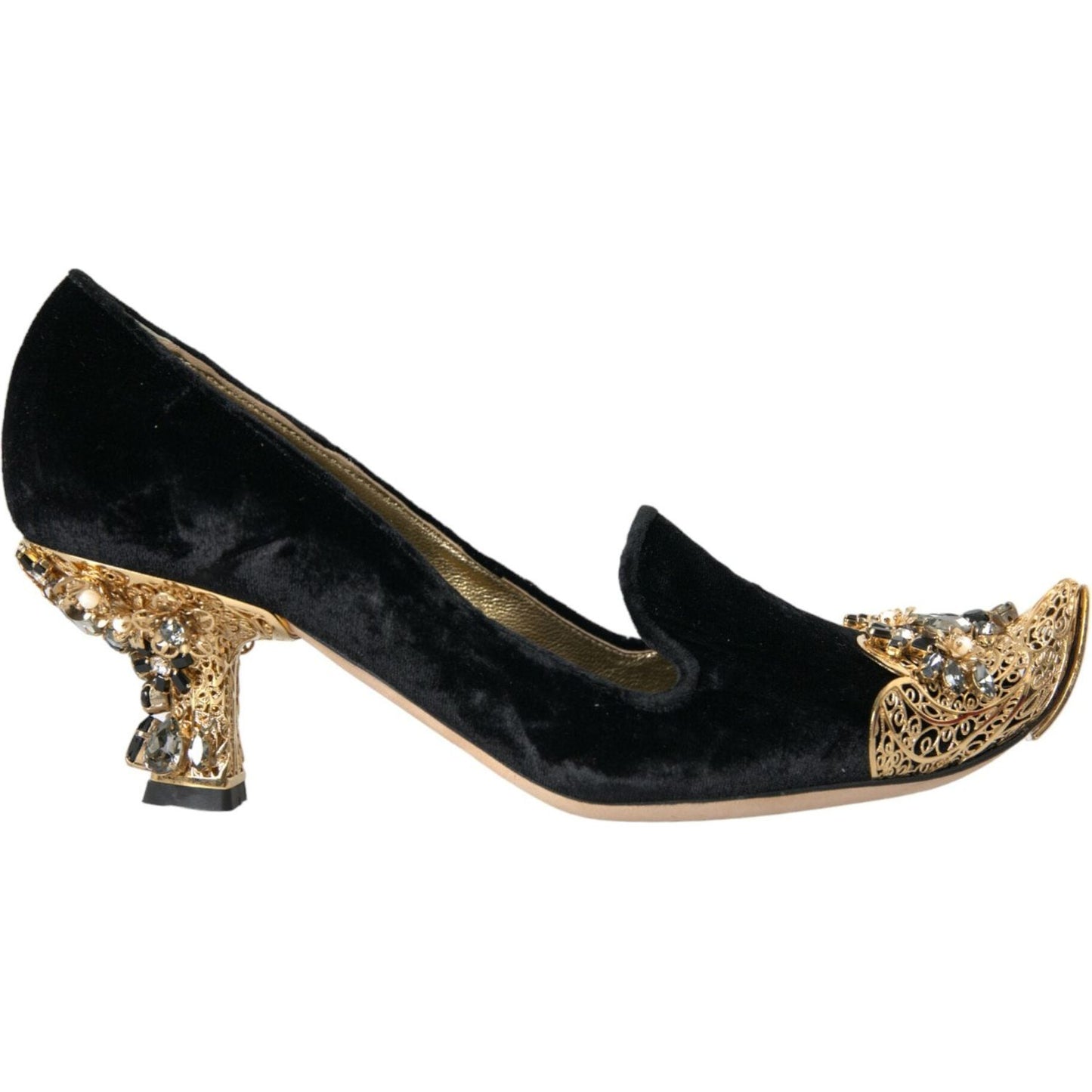 Dolce & Gabbana Black Velvet Embellished Heels Pumps Shoes Dolce & Gabbana