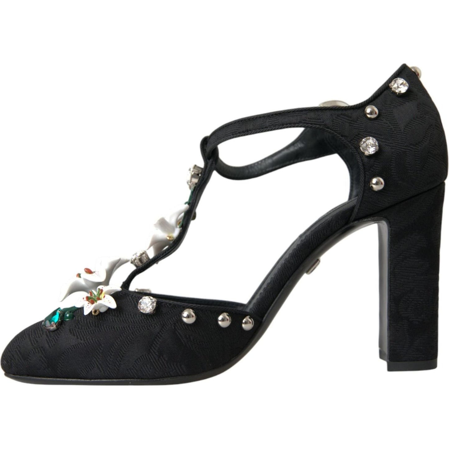 Dolce & Gabbana Black Lilies Crystal Heels Pumps Shoes Dolce & Gabbana