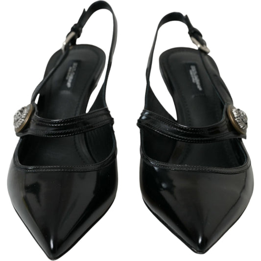 Dolce & Gabbana Black Leather Embellished Slingbacks Shoes Dolce & Gabbana