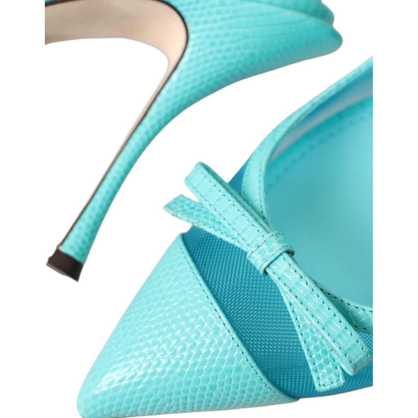 Dolce & Gabbana Blue Leather Mesh High Heels Slingback Shoes Dolce & Gabbana