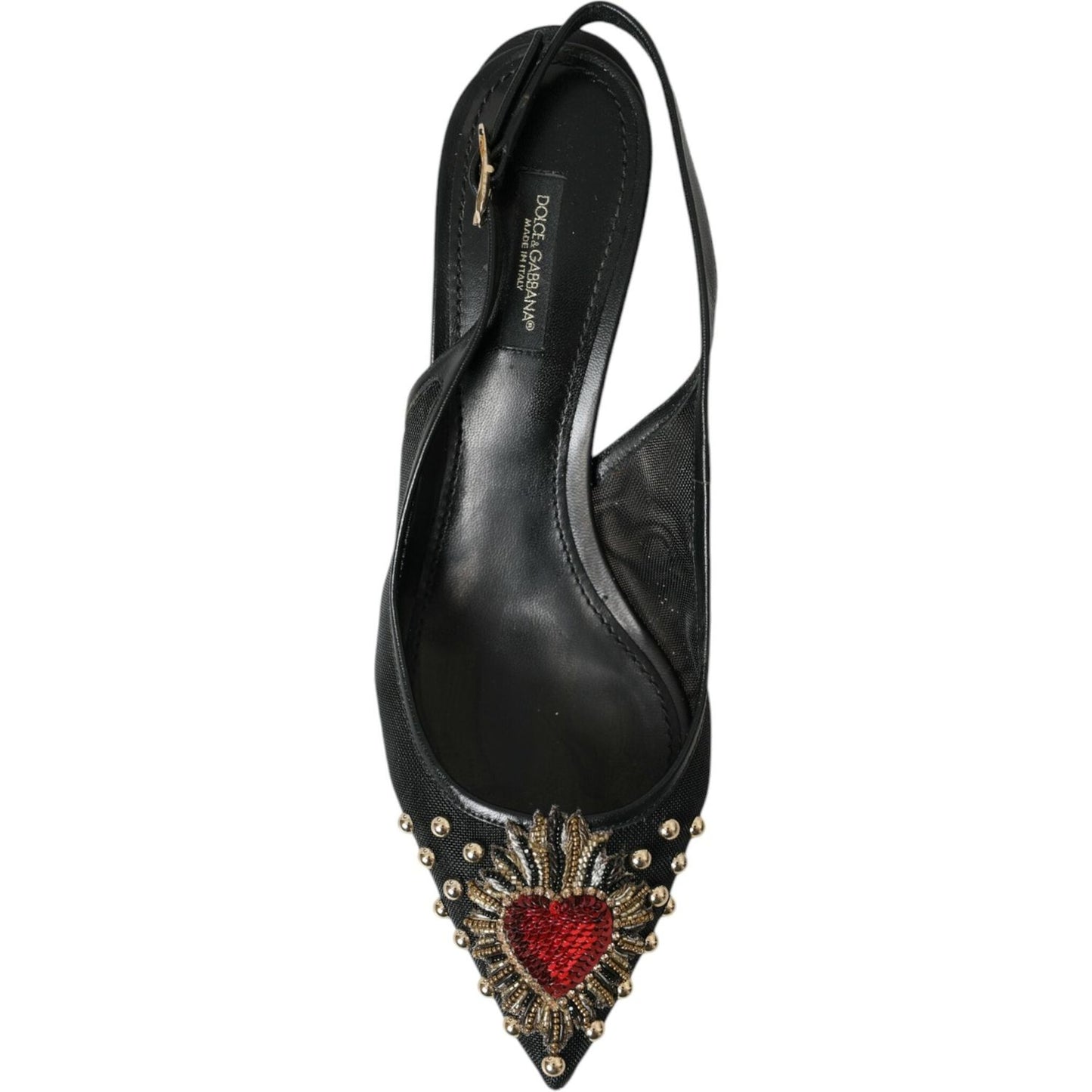 Dolce & Gabbana Black Mesh Embellished Heel Slingbacks Shoes Dolce & Gabbana