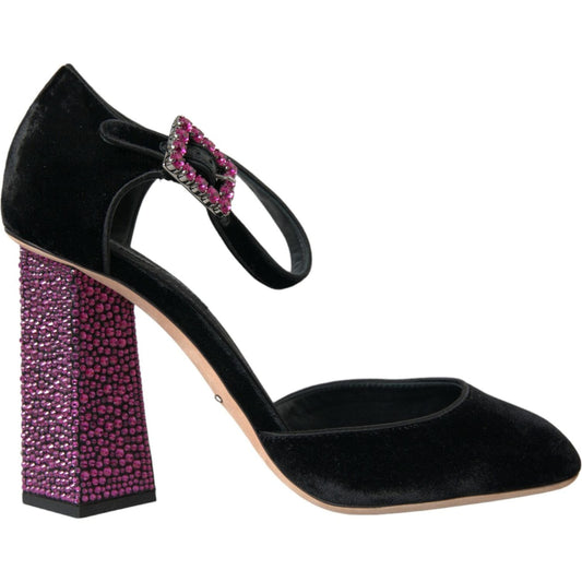 Dolce & Gabbana Black Velvet Strass Crystal Mary Janes Shoes Dolce & Gabbana