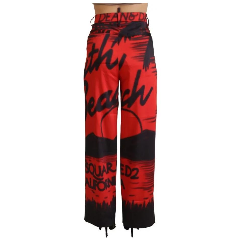 Dsquared² Red Printed High Waist Straight Pants Dsquared²