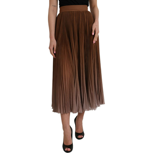 Dolce & Gabbana Brown Polyester Pleated High Waist Midi Skirt Dolce & Gabbana