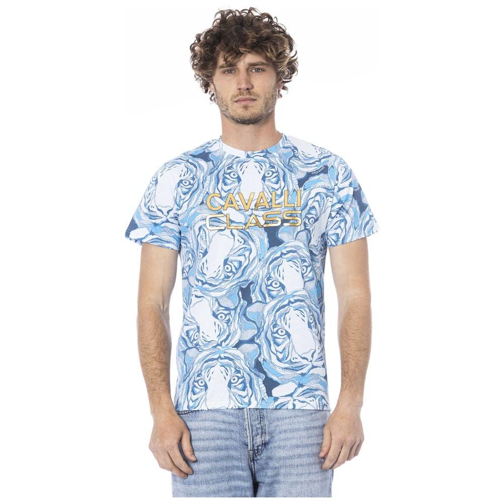 Cavalli Class Light Blue Cotton Men T-Shirt Cavalli Class