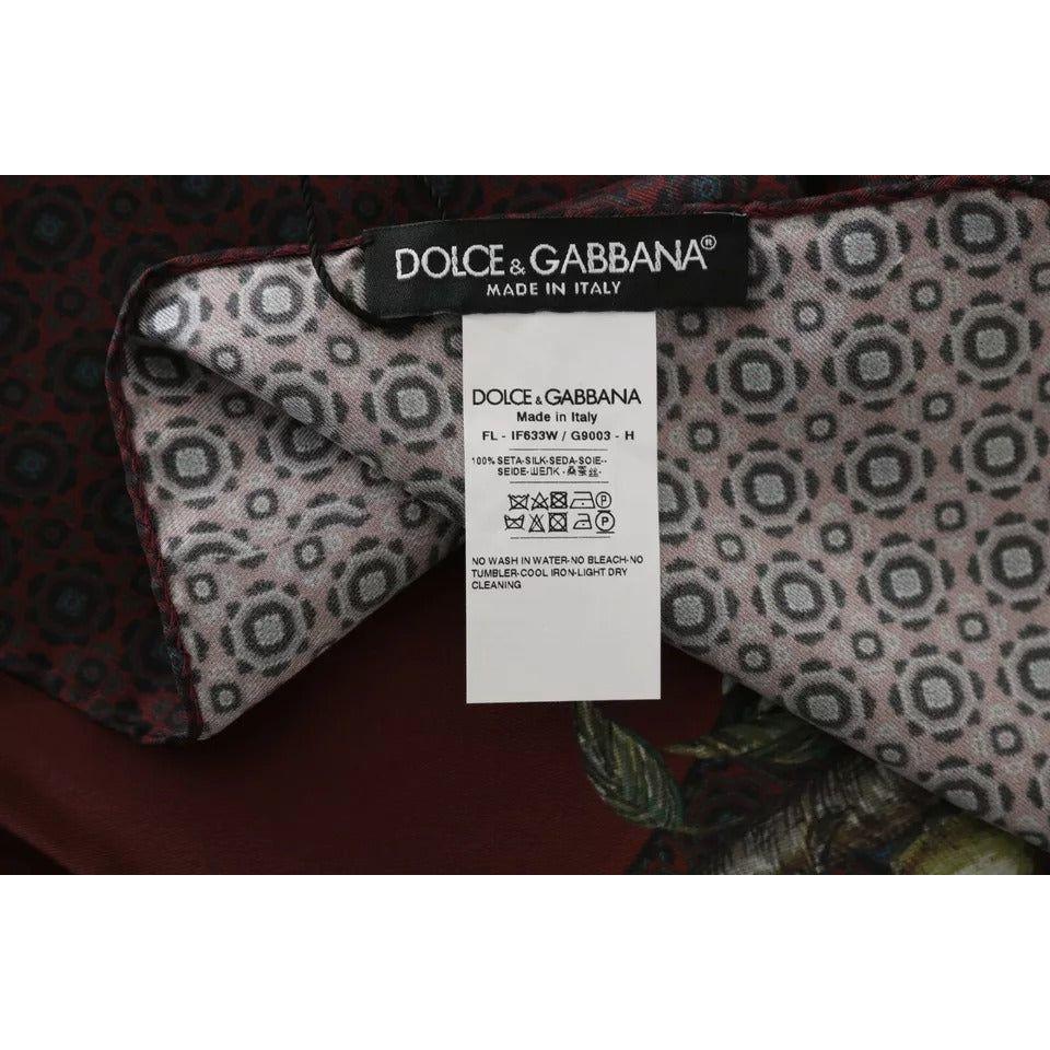 Dolce & Gabbana Bordeaux 100% Silk Floral Wrap Women Scarf Dolce & Gabbana