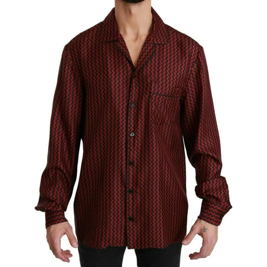 Dolce & Gabbana Black Red Zigzag Pattern Casual Shirt Dolce & Gabbana